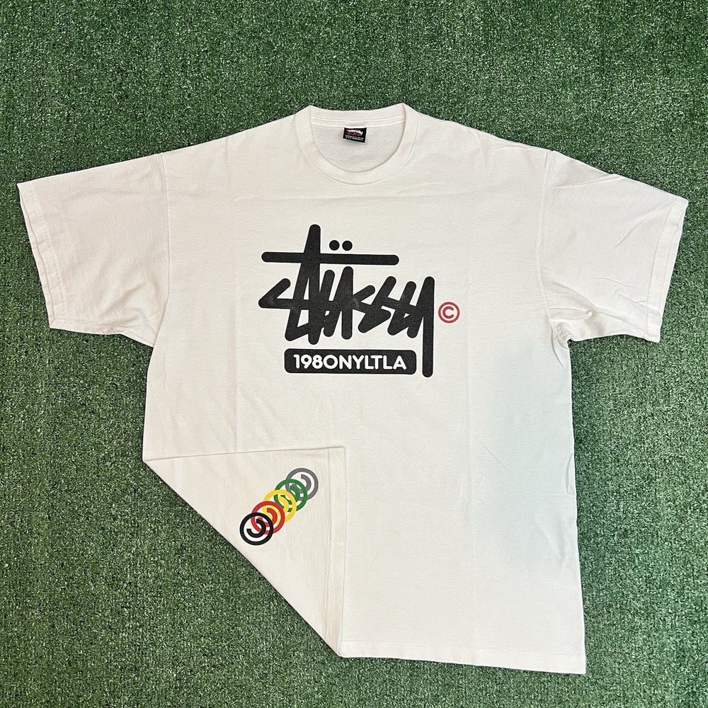 Men's Vintage Stussy Classic Logo 1980 NYLTLA Short Sleeve T-Shirt Y2K Size XXL